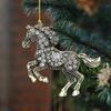 Horse Christmas Ornaments Sparkly Rhinestone Horse Car Rear View Mirror Charm 2D Flat Acrylic Auto Hanging Pendant Horse Lover Gifts for Women Men