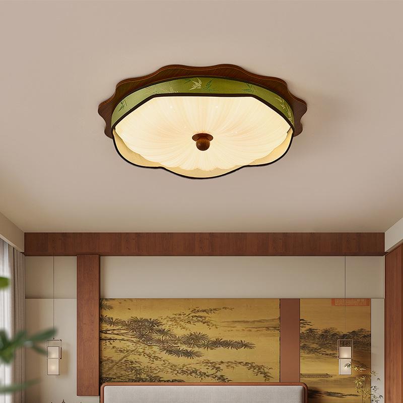 Walnut Retro Wabi-Sabi Chinese Ceiling Light: Full Spectrum Eye Protection for Master Bedroom
