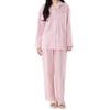 Yes Family Double Gauze Pajama Long Front Striped Size Pink Women's Set, 100% Cotton, Sleeves, Opening, Pattern, M,