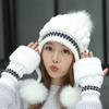 Women's Winter Knitted Hat with Velvet, Rabbit Fur, and Earmuffs - Thick, Warm Beret with Fashionable Fur Pompom.