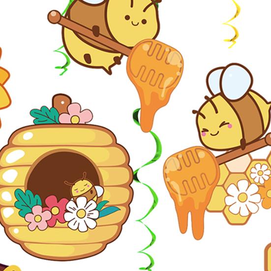 48 Pcs Bumble Bee Hanging Swirl Decoration Bee Themed Party Foil Ceiling Streamers for Baby Shower Birthday Party Decoration