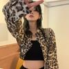 Spring And Autumn Leopard Print Women Short Outer Cardigan Thin Long Sleeve Casual Shirt Tops