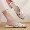 2024 Women's Slippers Wedge Heel Slides Women Design Flower Embroidery Upper Low Heeled Mules Chinese Style Embroidered Shoes