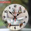 Bathroom Theme Wall Clock. Bathtub & Plants Design, Silent for Kitchen or Living Room.