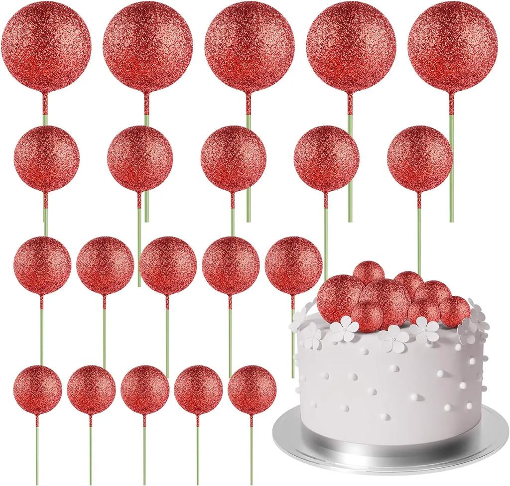 20 Pcs Mini Balloon Cake Topper Decorations with Gold Balls On Sticks - Cake Picks for Birthday, Wedding, and Party Decorations