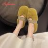 Fashion Aphixta Flat with Furry Slipper Shoes for Woman Crystal Band Slip On Women's Mules Korean Style Luxury Brand Shoes Designer