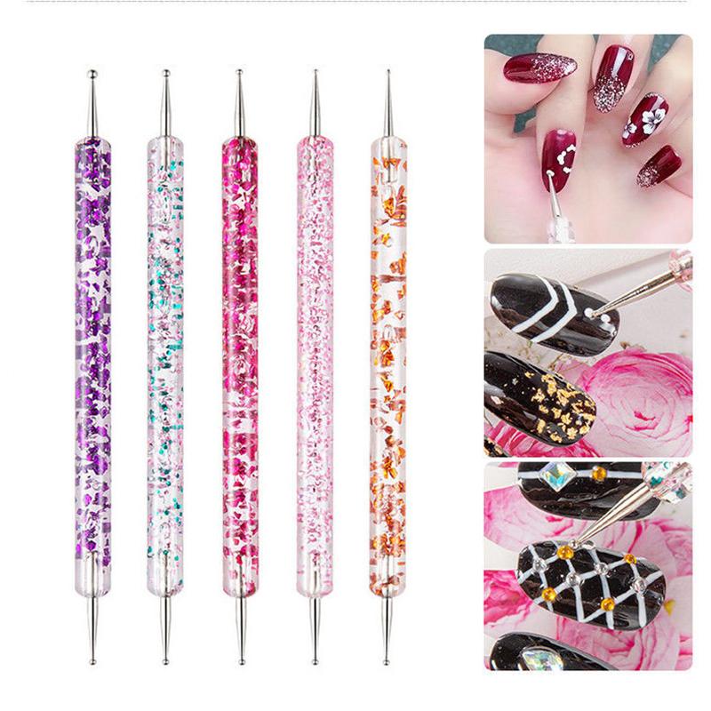 5 Pcs Nail Art Dotting Pen Crystal Beads Handle Dual-ended Drawing Painting Rhinestones Manicure Tools