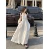 Women's White French Beach V-Neck Spaghetti Strap Maxi Dress