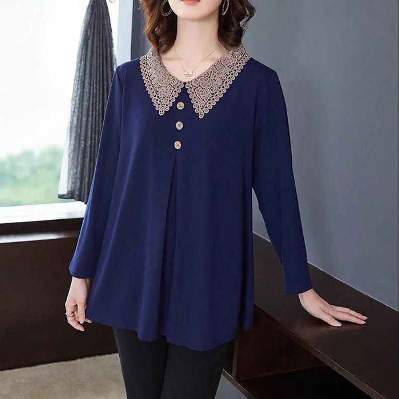 Spring and Autumn Mother's Wear Long Sleeve Loose Large Size T-Shirt Western Style Bottoming Shirt Top