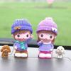 "Creative Resin Couple Walking Dog Car Ornament - Cute Interior Decoration"