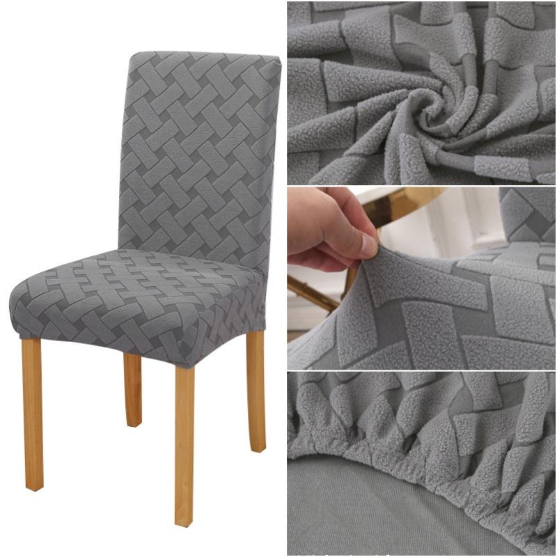 1 Pcs Thick Elastic Chair Seat Cover with Cross Jacquard Polyester Chair Cover Suitable for Hotel Banquet Restaurants