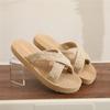 Ethnic Style Imitation Straw Weaving Travel Hemp Sole Women's Sandals Korean Tide Outer Wear Flip-flops Fashion Beach Flat Heel Cross Women's Drag
