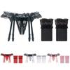 Elastic Women's 3 Pieces Lace Garter Belt Stockings Sets With Butterfly Panty