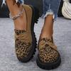 Fashion Leopard Faux Suede Loafers Shoes for Women Plus Size Platform Shoes Woman Bowknot Decoration Slip On Casual Shoes Mujer