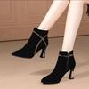 Elegant with Medium Heels Pointed Toe Booties Black Suede Autumn Winter Ankle Boots for Women Y2k Woman Short Shoes On Promotion