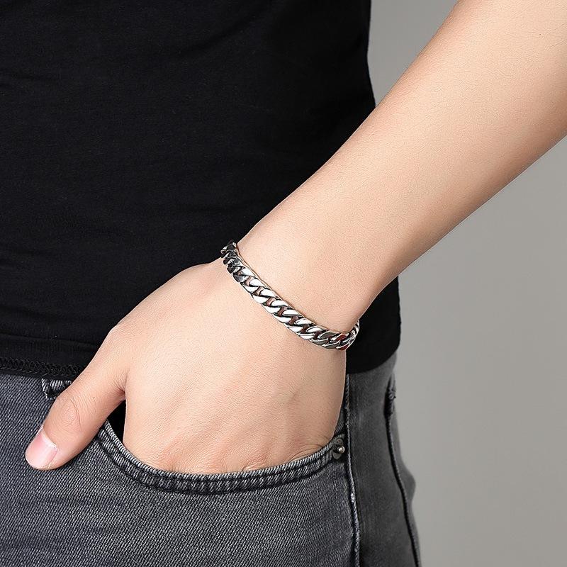 Black Cuban Bracelet Men's Woven Ins Simple, Niche, Thick, Trendy and Fashionable
