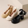 Туфли Мэри Джейн женские 2025 весна новая бант жемчуг ремешок на подъеме высокий каблук толстый каблук одинарные туфли