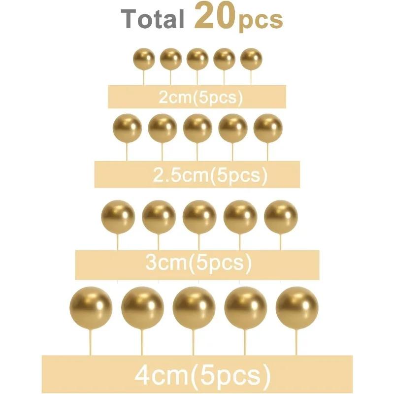 20 Pcs Mini Balloon Cake Topper Decorations with Gold Balls On Sticks - Cake Picks for Birthday, Wedding, and Party Decorations