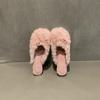 Fashion Women Fashion Elegant Round Toe Lamb Hair Slippers  Winter Outdoor High Heel Banquet Plush Shoes Female Zapatillas Mujer