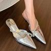 Fashion Summer Women's Fashion Crystal Mules Slippers Elegant Cover Toe Dress Slides Ladies Dancing Party High Heel Shoes