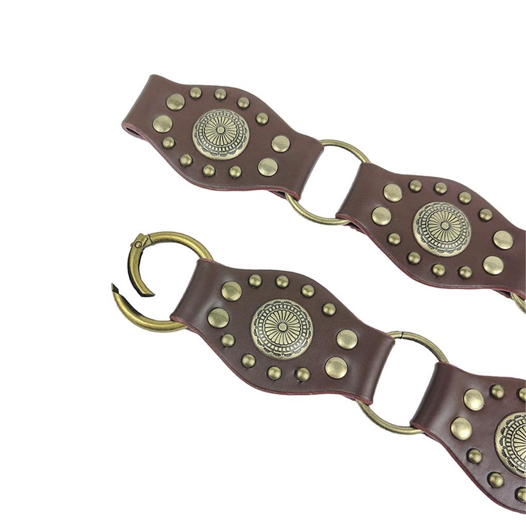 Stitching Waist Belt Carved Flower Rivets Waist Belt PU Wide Belt Adjustable Coat Dress Female Ethnic Style Waistband