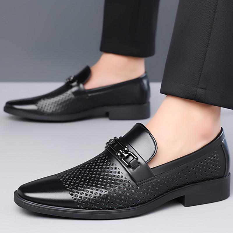 New Fashion Leather Men's Sandals Leather Shoes Summer Leather Holes Breathable Hollowed Out White Business Dress Casual Shoes