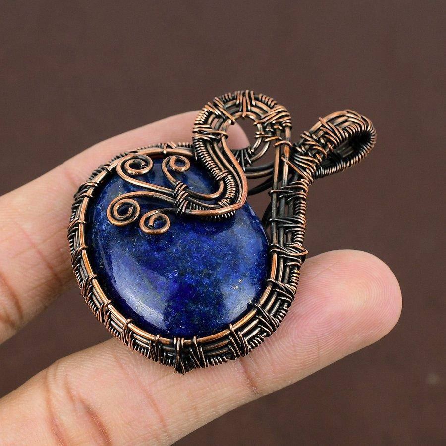 Lapis Lazuli Handmade Copper Wire Wrap Jewelry Pendant 2.21" l9D14