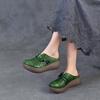 Summer Hollow Retro Soft Leather Half Slippers Women's 2025 Summer New Thick-soled Flower Outer Wear Bag Head Hole Slippers