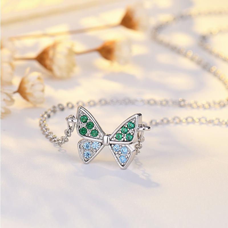 New Colored Zircon Butterfly Necklace for Women's Light Luxury New Style High-end Jewelry Clavicle Chain