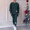2 Pcs/Set Women Top Pants Suit Round Neck Long Sleeve Slit Hem Sweatshirt