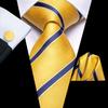 Men's Tie Yellow Blue Stripe Necktie Hankerchief Cufflinks Wedding Tie Prom Party