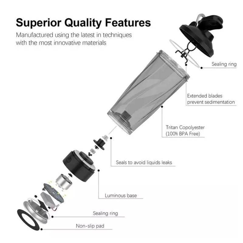 DL Electric USB Shake Bottle Rechargeable Milk Coffee Blender Kettle Fitness Vortex Protein Shaker Sports Fitness Shaker Cup Protein Shaker Mixer