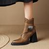 New Classics Genuine Leather Women's Ankle Boots Square High Heels Platform Black Brown Dress Office Lady Shoes