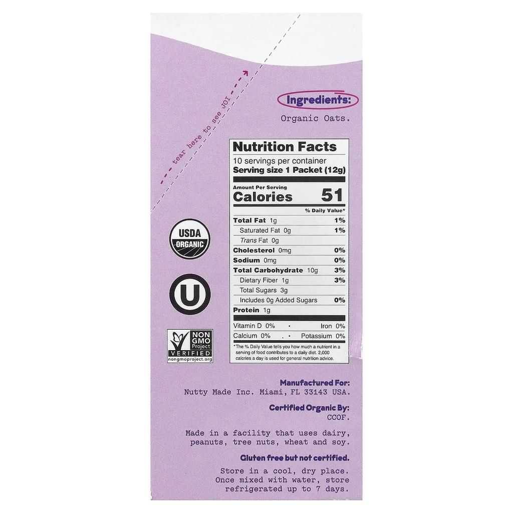 JOI Organic Oat Milk Powder, 10 Packets, 12g (0.42oz) Each