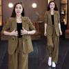 2 Pcs/Set Lady Formal Coat Pants Set Long Sleeves Double Buttons Cardigan