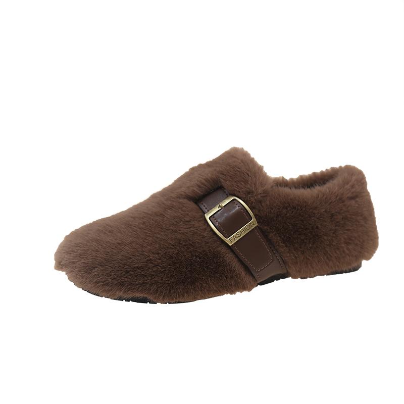 Fashion Faux Fur Women Casual Female Sneakers White Leather Shoes Slip-on Loafers Fur Soft Moccasin Slip On New Winter Soft Ballet Flats