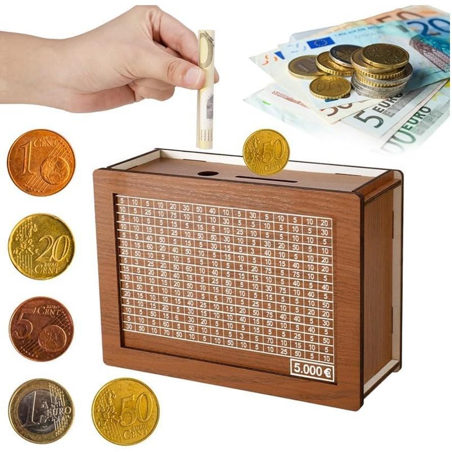 500/1000/2000/3000/5000/10000 Euro Money Box Wooden Piggy Bank with Reusable Money Box with Saving Goal and Numbers Boxes