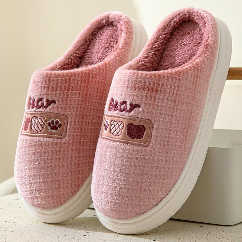 Cotton Slippers Women's Simple Winter Indoor Home Warm Non-Slip Fleece-lined Couple Warm Fur Slipper