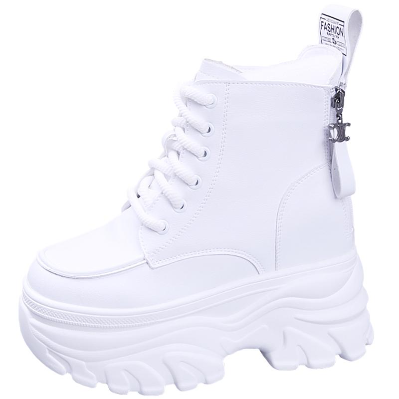 Ankle Boots for Women New Winter Motorcycle Boots 12CM Wedge Heels High Platform Leather Shoes Woman Autumn Thick Sole Boot