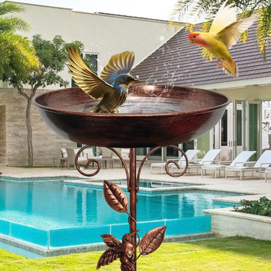 Metal Birds Bath Freestanding Birdbath Bowl with Stake Adjustable Height Birds Bath Feeder Tray for Garden Outdoor Decor