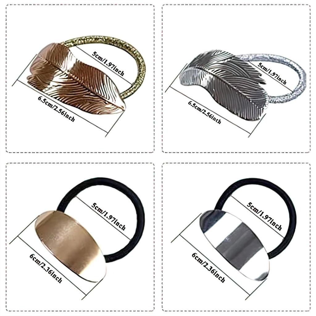 Boho Chic Alloy Hair Tie Set - Sleek Leaf Design, Glossy Metal Ponytail Holders for Women & Girls 14+, Durable & Stylish Gift