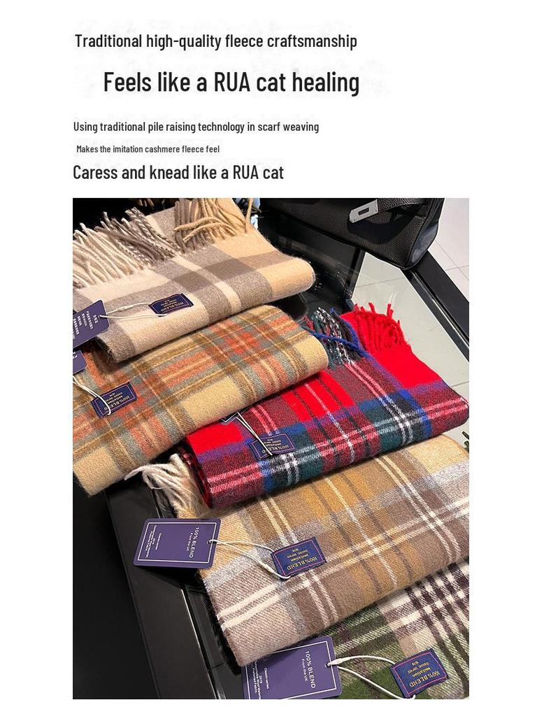 2024 Британский красный клетчатый шарф из искусственного кашемира: Теплый зимний подарочный платок на шею