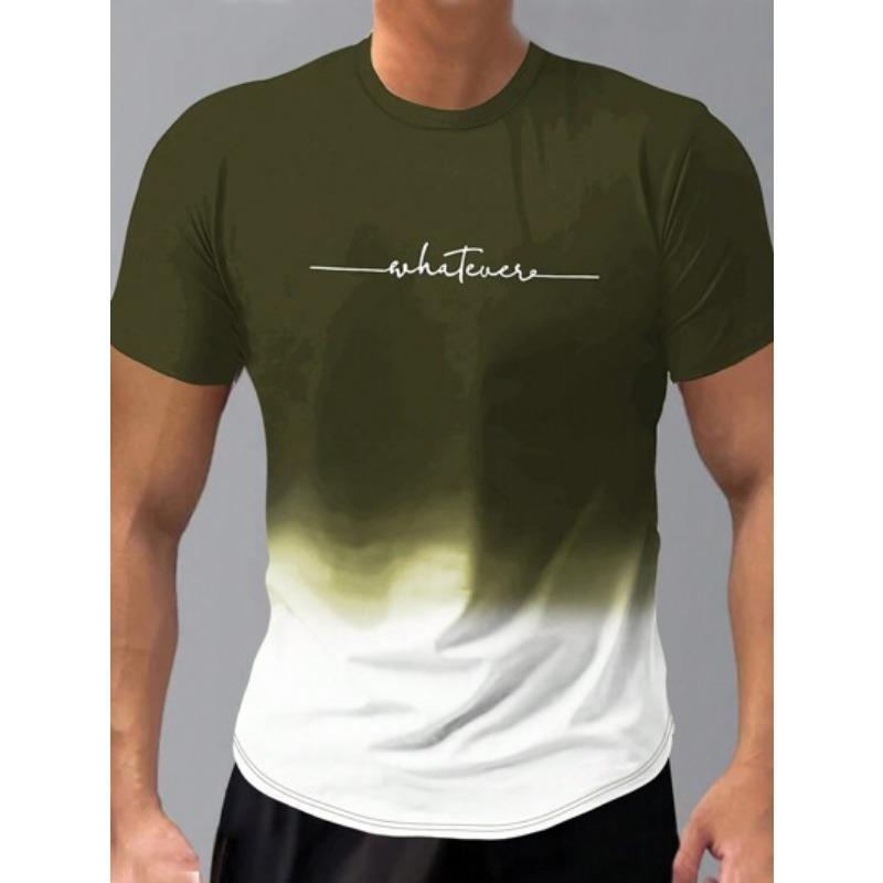 Summer Fashion Men's Fashion Design Gradient Color Letter Print T-shirt Top Breathable Soft Short Sleeved Men's Clothing Shirt