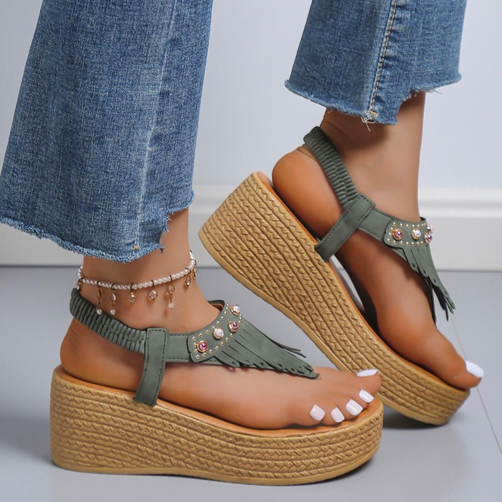 Large Tassel Open Toe Women Sandals Platform Sandals  Sparkling Sleeves, Soft Sole Wedge Zapatos De Muje