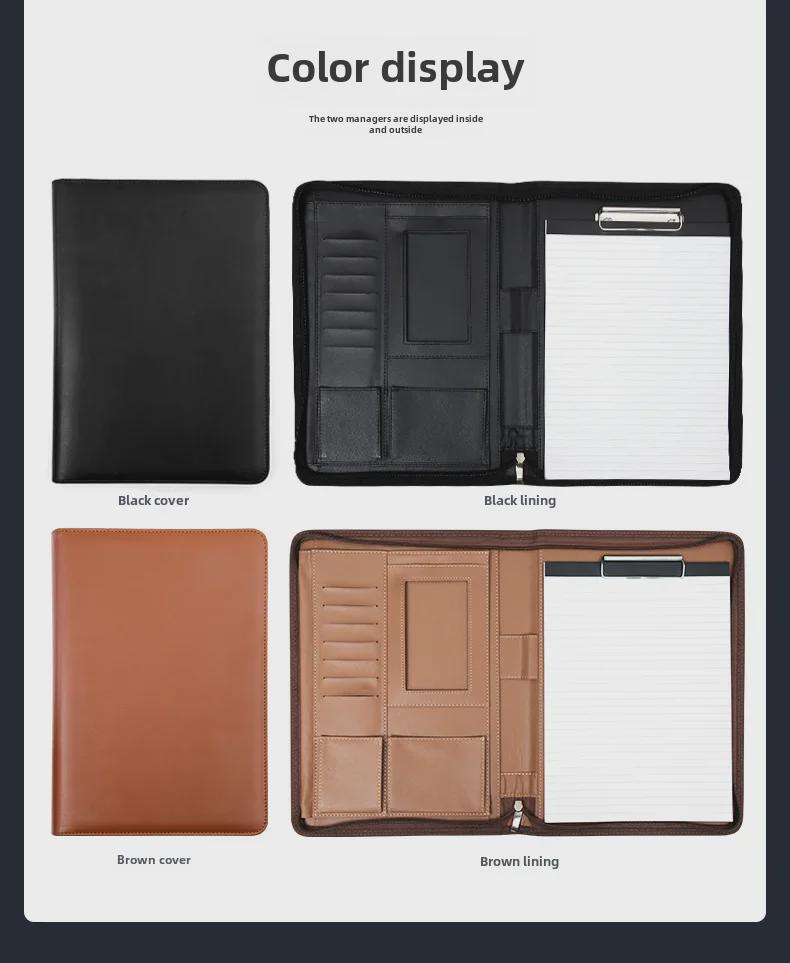 A4 Leather Multifunctional Zipper Folder: Business Notepad & Document Storage Briefcase