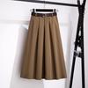Women Midi Skirt Solid Color High Waist Large Hem Design A-Line Skirt
