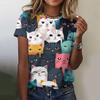 Cartoon Cat 3D Print Kitten T-Shirts Women Fashion O-Neck Short Sleeve T Shirt Y2k Harajuku Oversized Tees Tops Female Clothing
