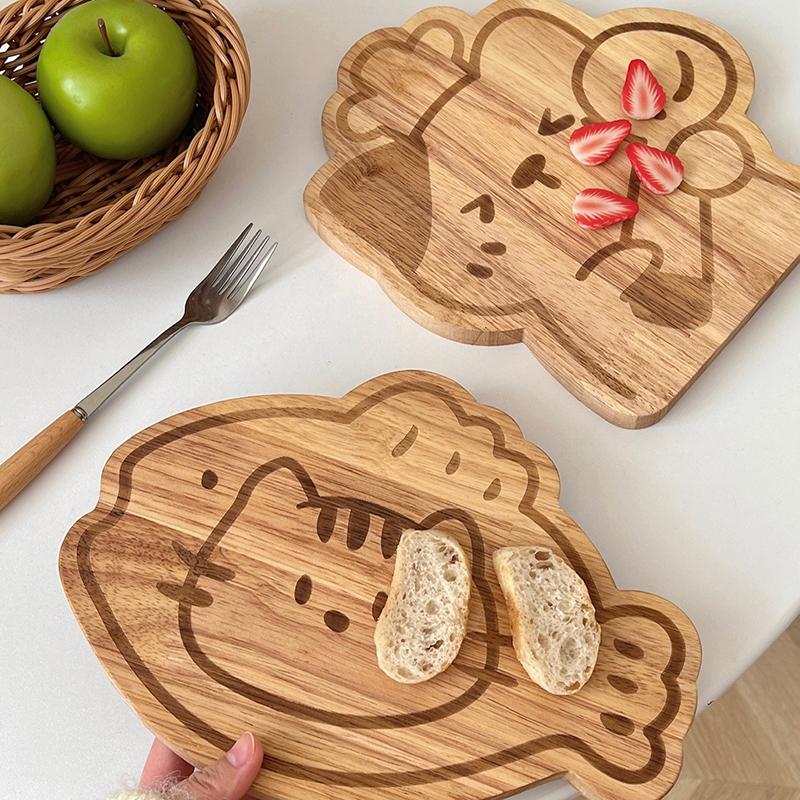 Cartoon Cutting Board Kawaii Wooden Food Board Cinnamon Roll Girl Children Bread Breakfast Plate Fruit Dessert Plate