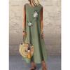 2022 European and American Cotton Linen Sleeveless Round Neck Printed Vest Dress for Women.