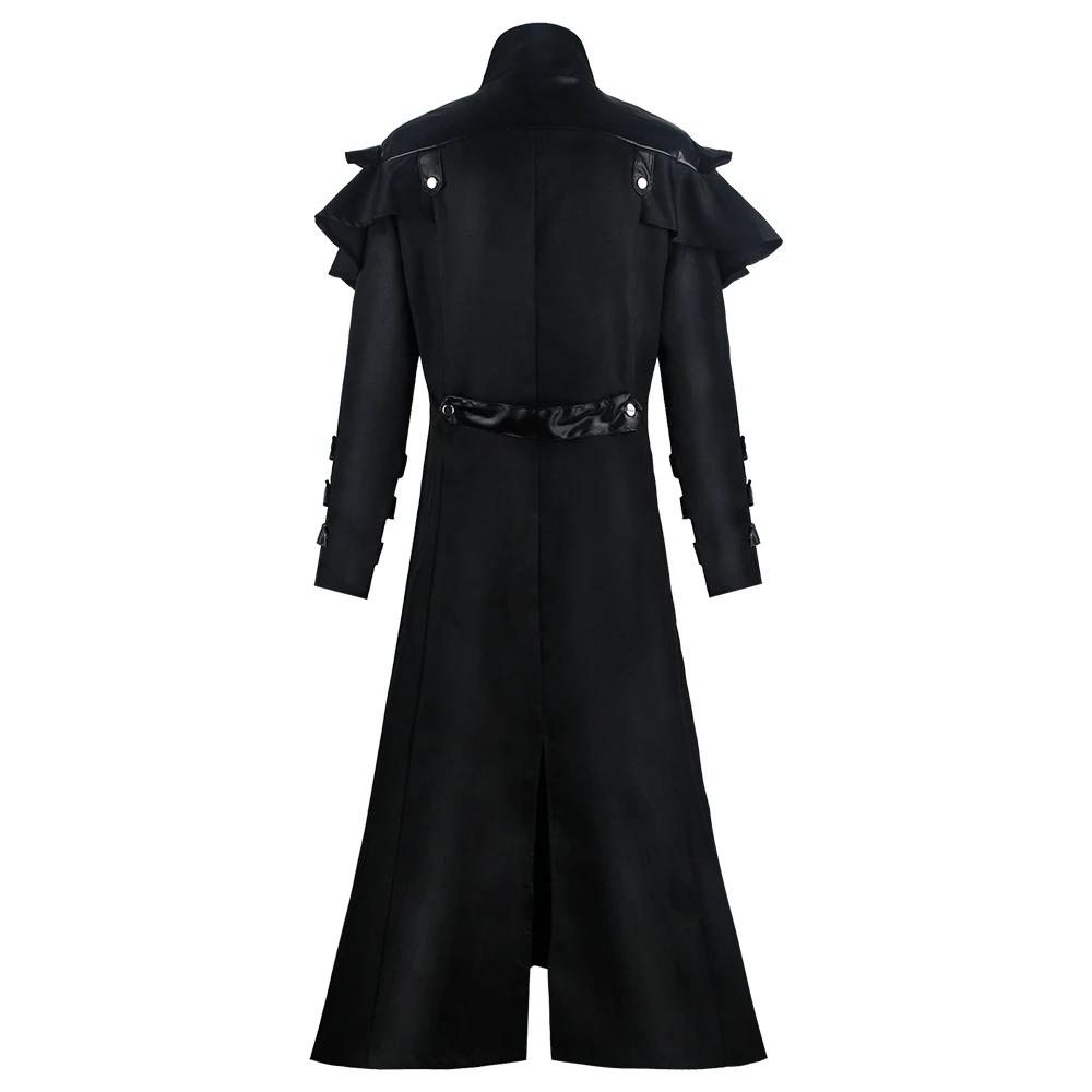 Vintage Halloween Medieval Steampunk Assassin Elves Pirate Costume Adult Men Black Long Split Jacket Gothic Armor Leather Coats